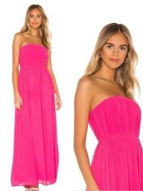 MAJORELLE Eleanora Pink Ruched Strapless Maxi Dress